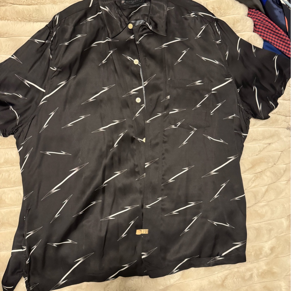 Men’s All Saints Black Button-Up Shirt with Lightning Pattern